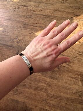 Black Link Bracelet Wearable Accessory with Lettered Tiles